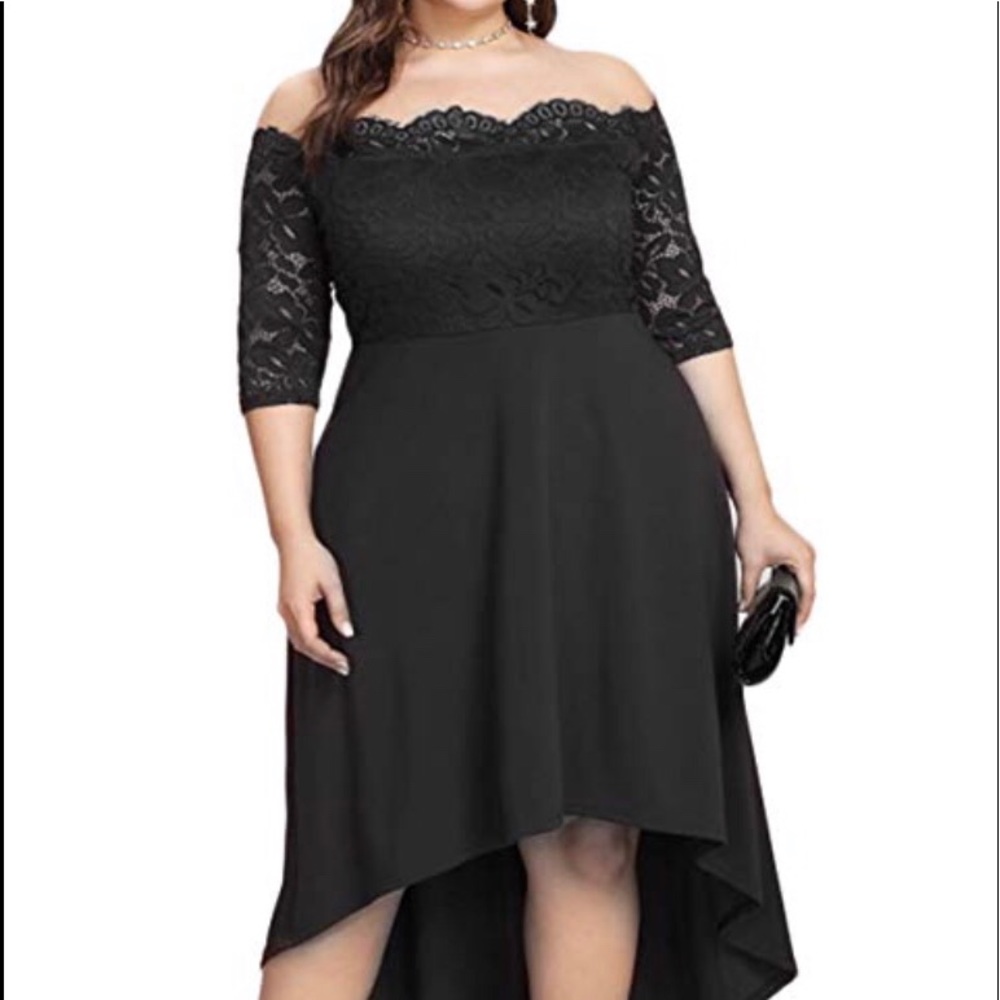 Black Lace Off shoulder Hi Low dress
